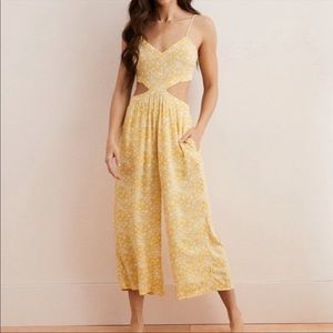 Aerie yellow and white floral cutout jumpsuit XXS